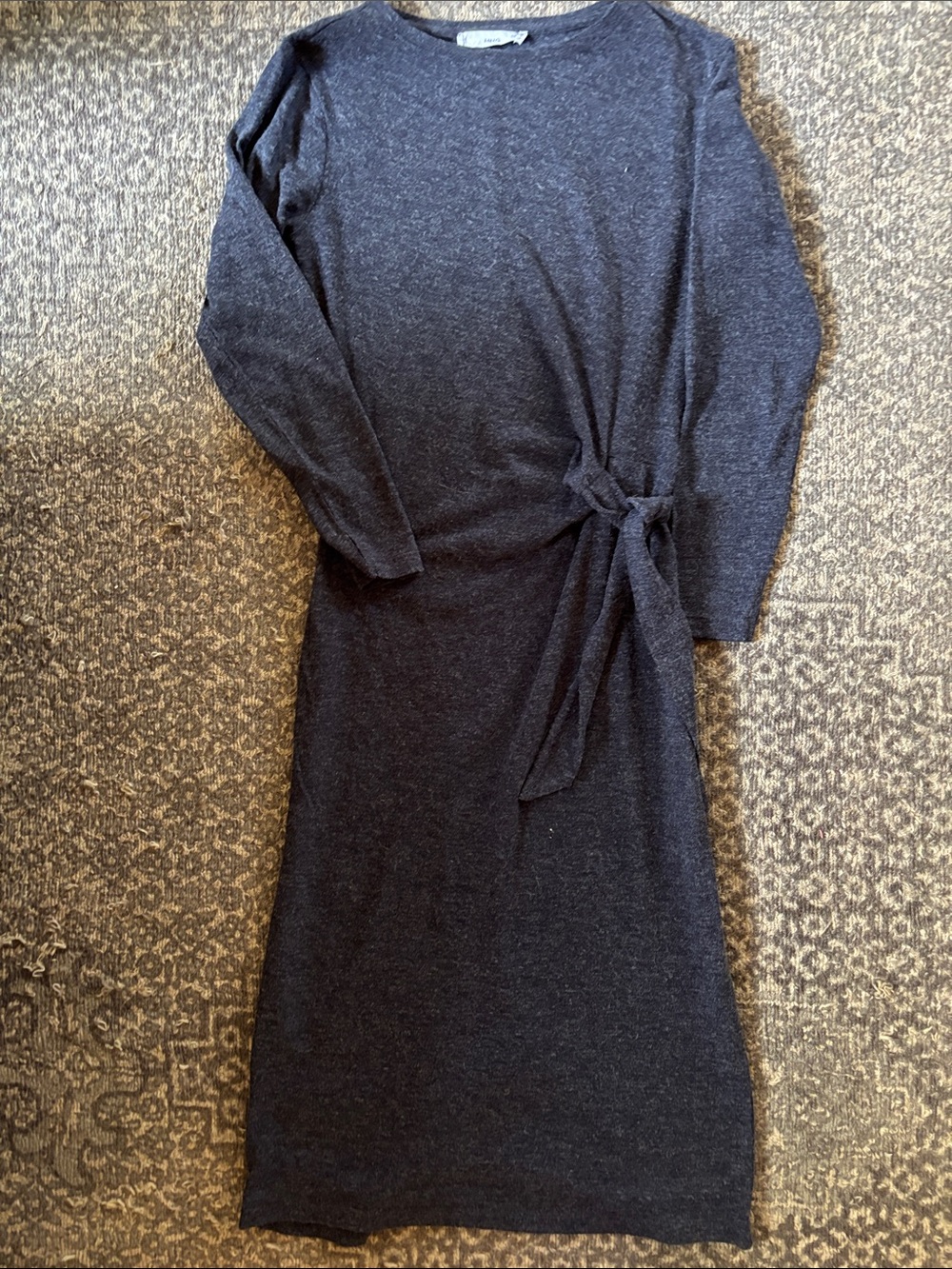 Mango Navy Long Sleeve Tie-Waist Knit Dress XS